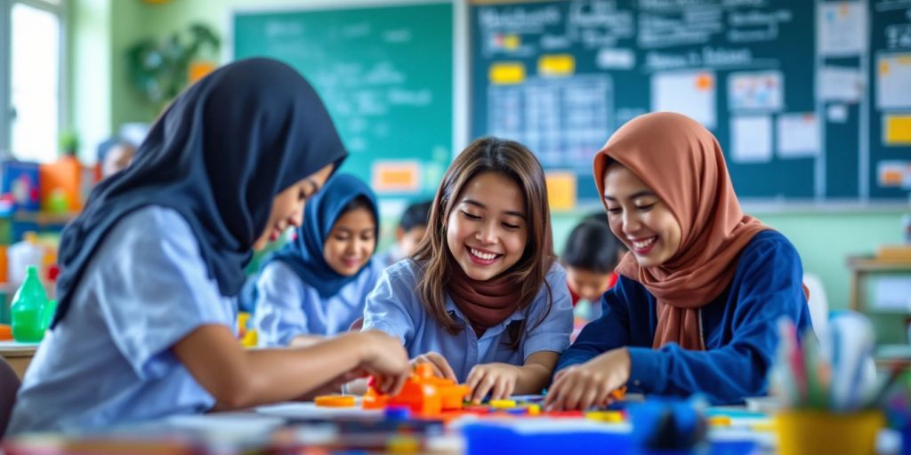 Kelas yang beragam dengan siswa belajar bersama.